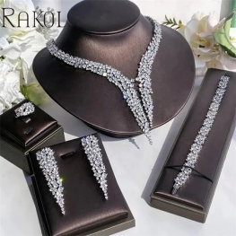 RAKOL SP366 4pcs/set Trendy 2023 Luxury Cubic Zirconia Earring Necklace Set For Women Bridal Wedding Jewelry Gift Sets
